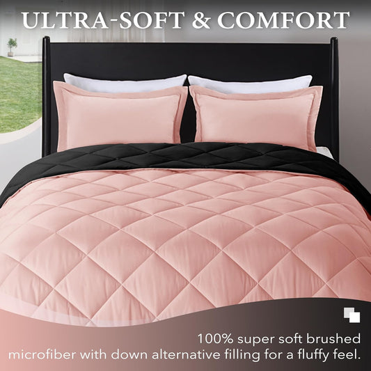 Twin Comforter Set in Pink and Black - Luxurious All-Season Bedding Collection - Includes Comforter (66" x 92") and Pillow Sham (20" x 26")