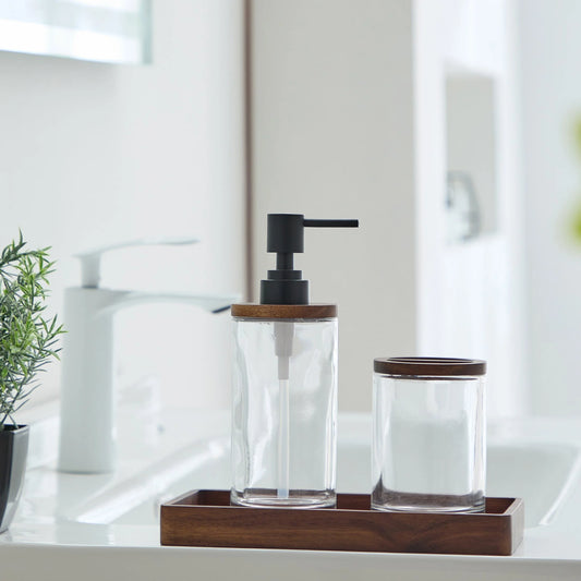 Elegant 3-Piece Acacia Wood & Glass Bath Accessories Set