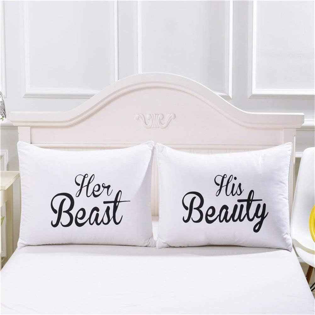 His and Hers Couples Pillowcases Set - Cute Her Beast and His Beauty Gift for Weddings, Anniversaries, and Valentine's Day