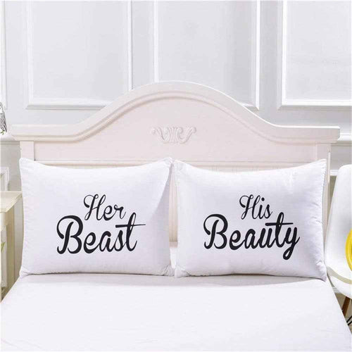His and Hers Couples Pillowcases Set - Cute Her Beast and His Beauty Gift for Weddings, Anniversaries, and Valentine's Day
