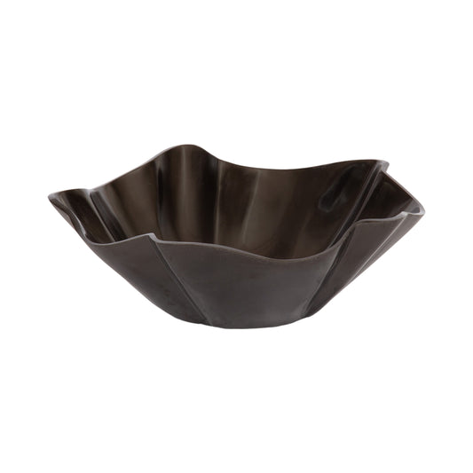 Flutte Scalloped Decorative Metal Serving Bowl, 10 X 10 X 3, Black Nickel, Modern Wavy Fruit Bowl for Kitchen Counter or Use as Tabletop Storage for an Entryway Table