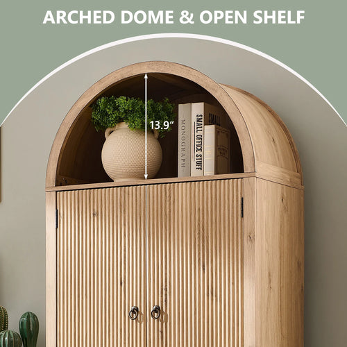 Gabinete De Almacenamiento De Despensa Arqueado Con 4 Puertas De Madera Acanaladas, Organizador De Cocina Moderno De 71" Con 6 Repisas De Puertas Y Repisas Ajustables, Armario Versátil Para Cocina Y Comedor