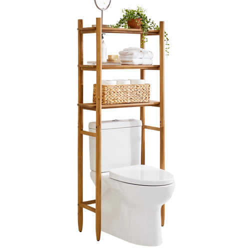 Stylish Honey Acacia Wood Over-The-Toilet Space Saver Cabinet with 3 Shelves