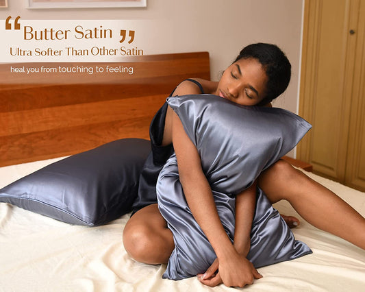Satin Pillowcase Set of 2 with Zipper for Hair and Skin, Queen Size 20" x 30", Elegant Packaging for Men and Women