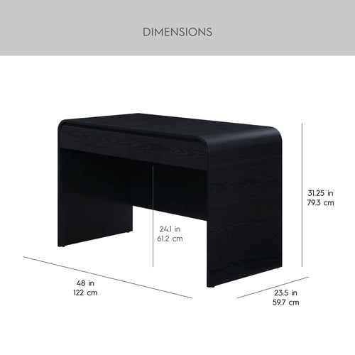 Juliet Curved Desk with Storage, Black Finish