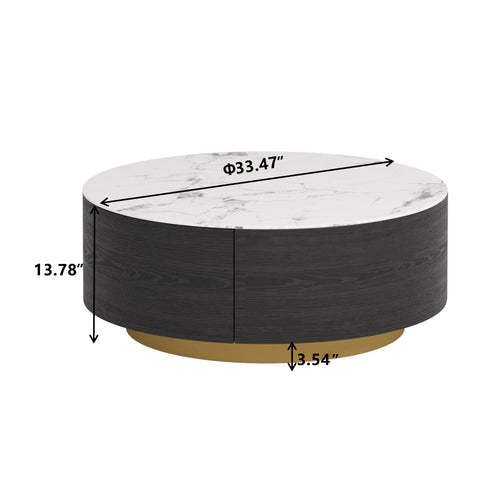 Magic Home Modern round Coffee Table with Two Drawers,Circle Coffee Table Space-Saving Multiple Purpose for Living Room,Dining Room and Home Office,Black White 2 Colors