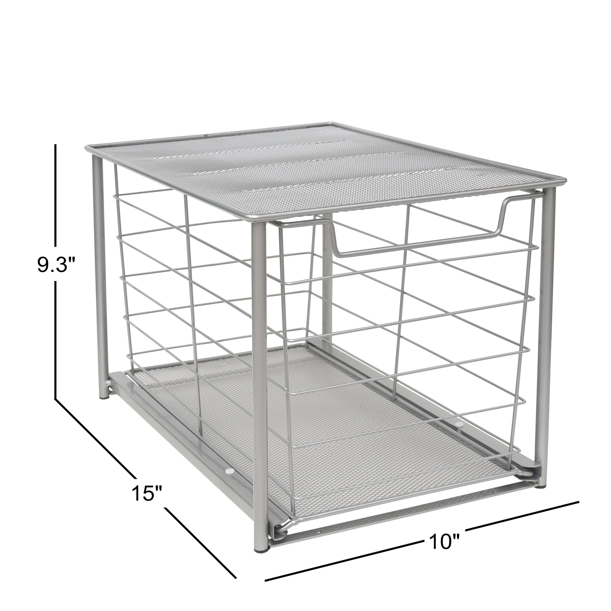 Premium Large Stackable Slide-Out Drawer Organizer - Satin Nickel Finish, 15" x 10" x 9.3"