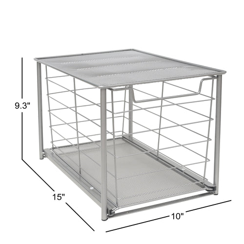 Premium Large Stackable Slide-Out Drawer Organizer - Satin Nickel Finish, 15" x 10" x 9.3"