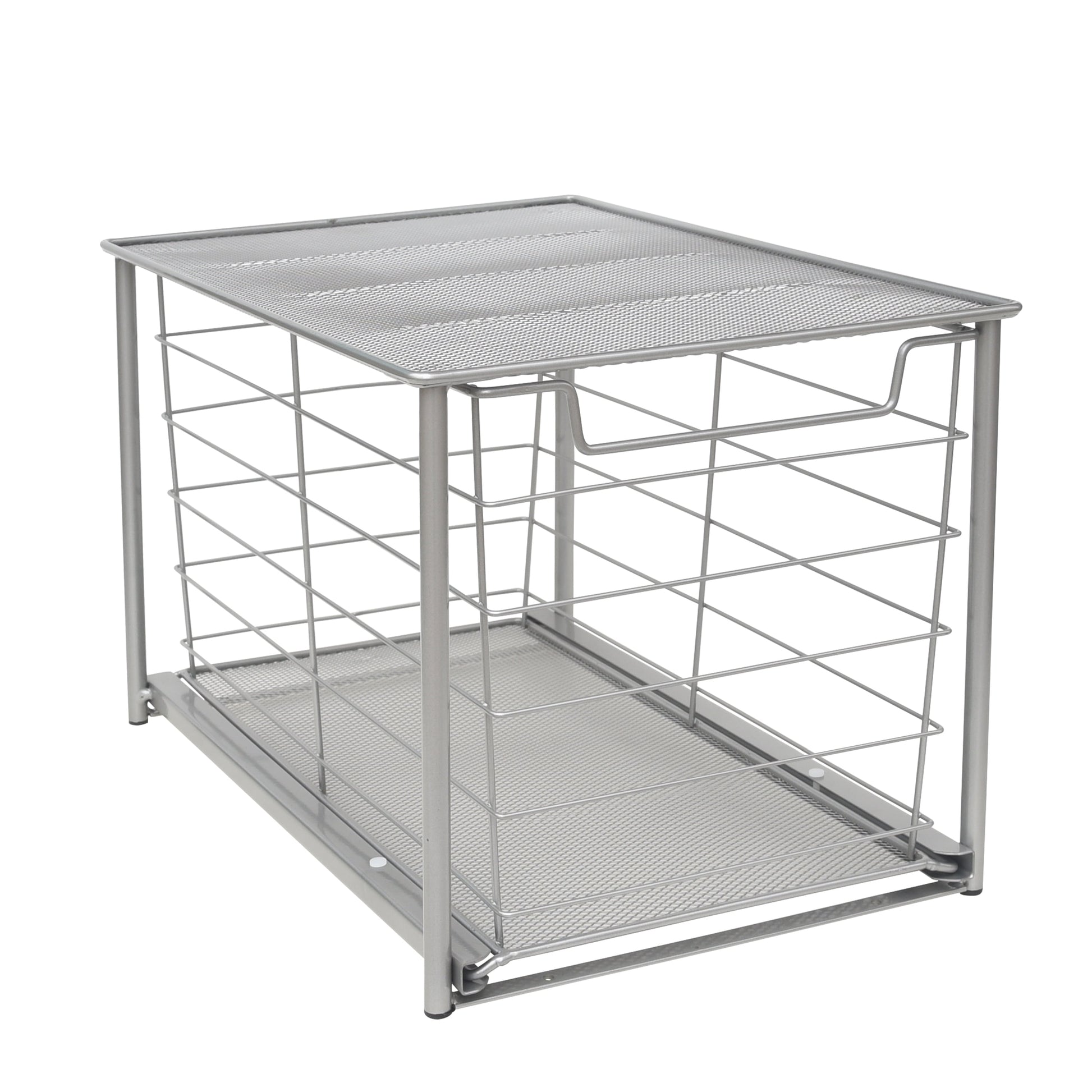 Premium Large Stackable Slide-Out Drawer Organizer - Satin Nickel Finish, 15" x 10" x 9.3"