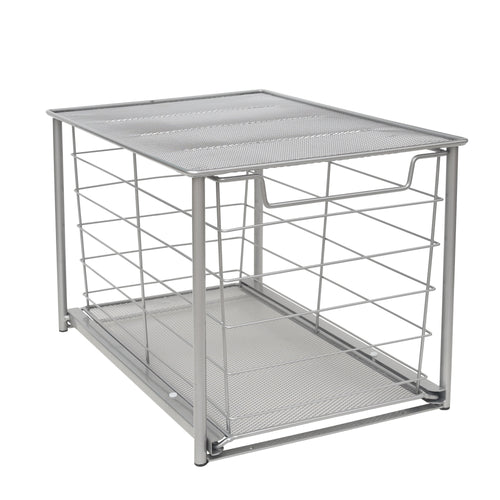 Premium Large Stackable Slide-Out Drawer Organizer - Satin Nickel Finish, 15" x 10" x 9.3"