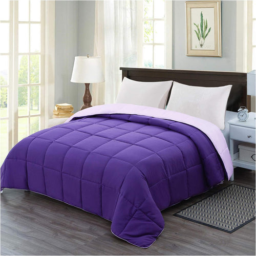 Twin Size Reversible Down Alternative Comforter - Lightweight Quilted Bedding in Plum and Light Purple for All Seasonsp plop