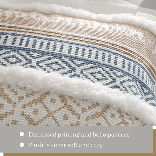 Bohemian Lumbar Decorative Pillow Cover for Couch and Sofa - Modern Moroccan Design with Tassels, Stylish Farmhouse Pillowcase for Bedroom, Living Room, Car, and Hotel, 12 x 20 Inches, Khaki