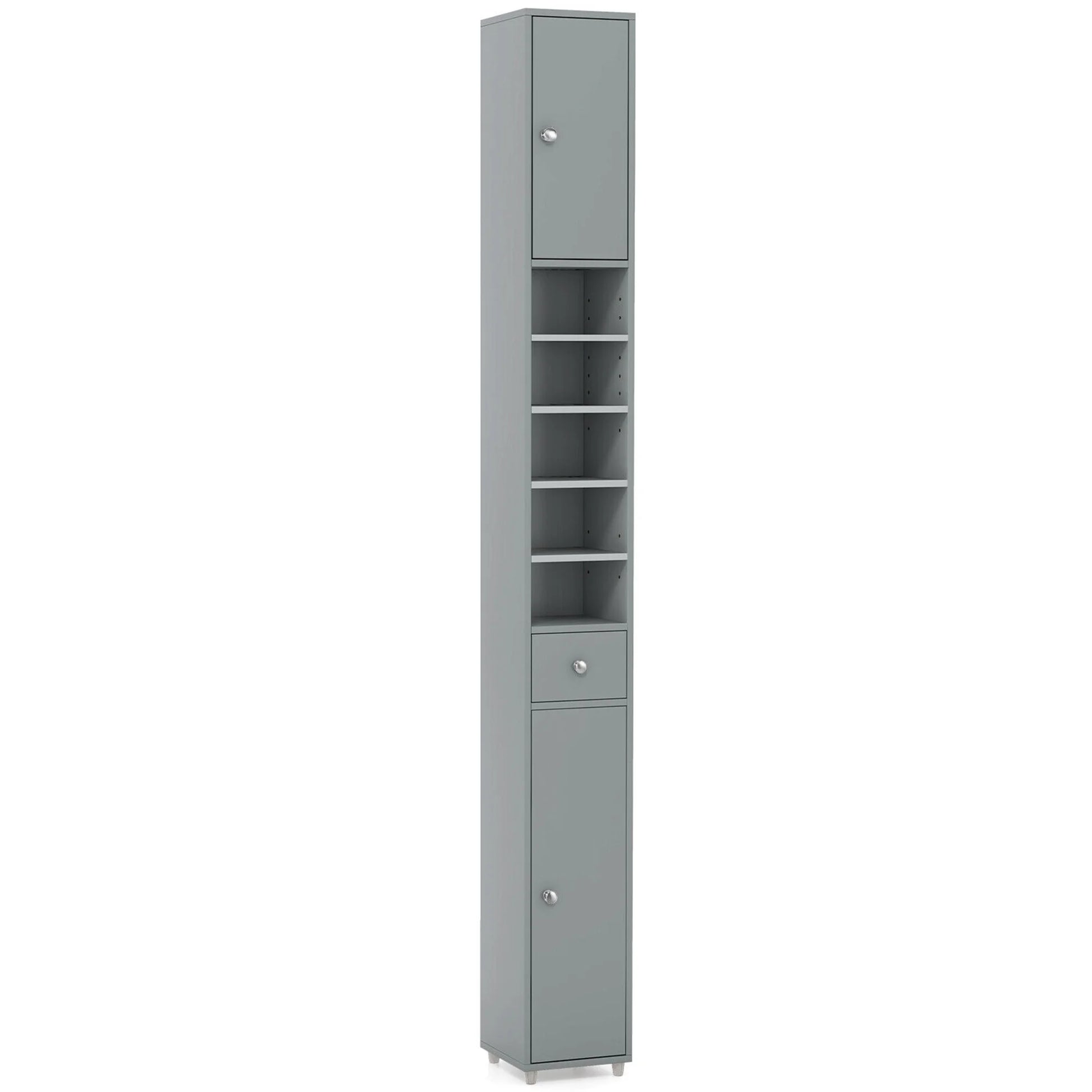 Tall Slim Bathroom Storage Cabinet Linen Tower W/Drawer Adjustable Shelves Gray