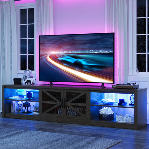 Farmhouse LED TV Stand for 65 70 75 80 85 90-Inch Tvs, Media Console Entertainment Center for Living Room, Bedroom, Grey Oak