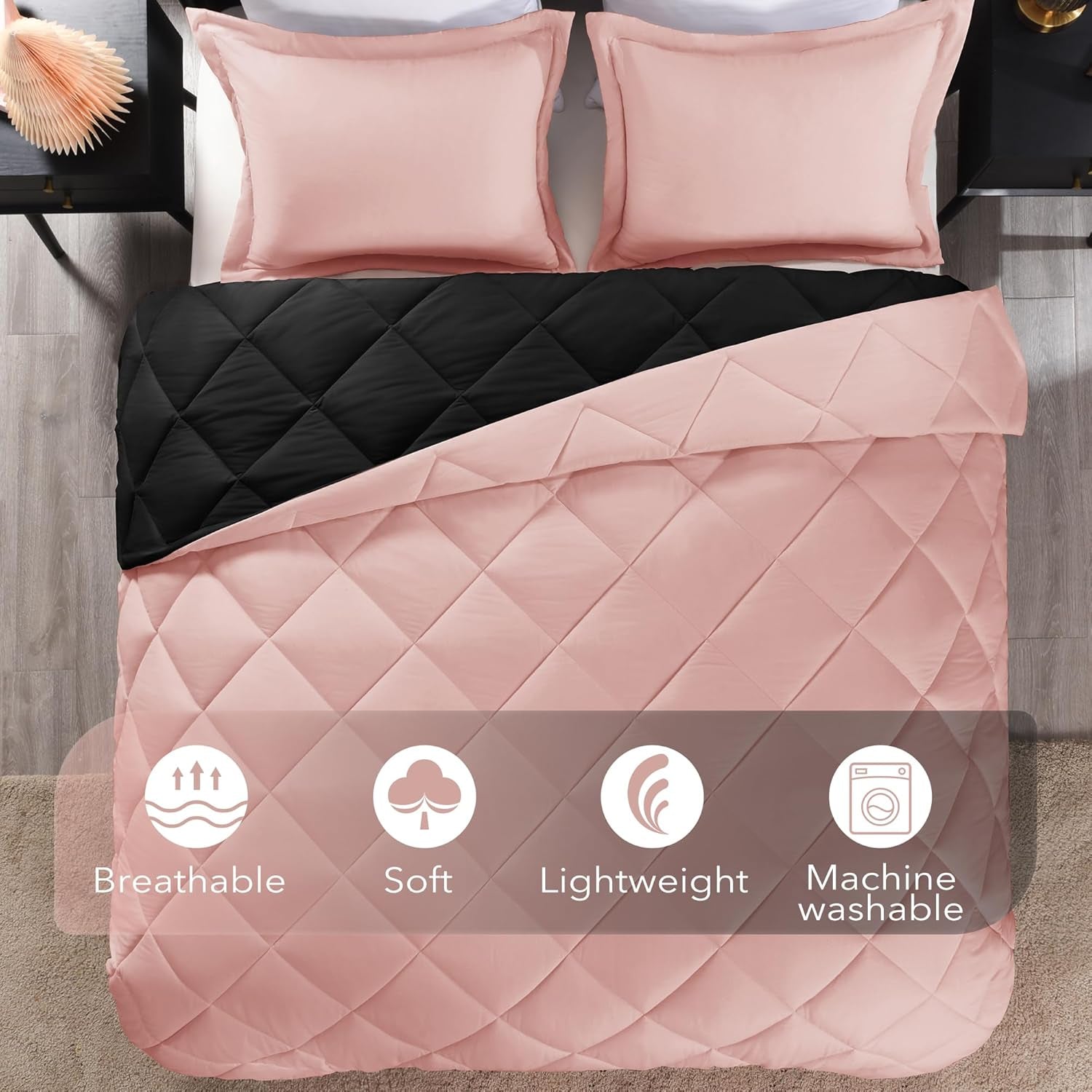 Twin Comforter Set in Pink and Black - Luxurious All-Season Bedding Collection - Includes Comforter (66" x 92") and Pillow Sham (20" x 26")