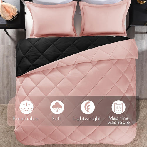 Twin Comforter Set in Pink and Black - Luxurious All-Season Bedding Collection - Includes Comforter (66" x 92") and Pillow Sham (20" x 26")