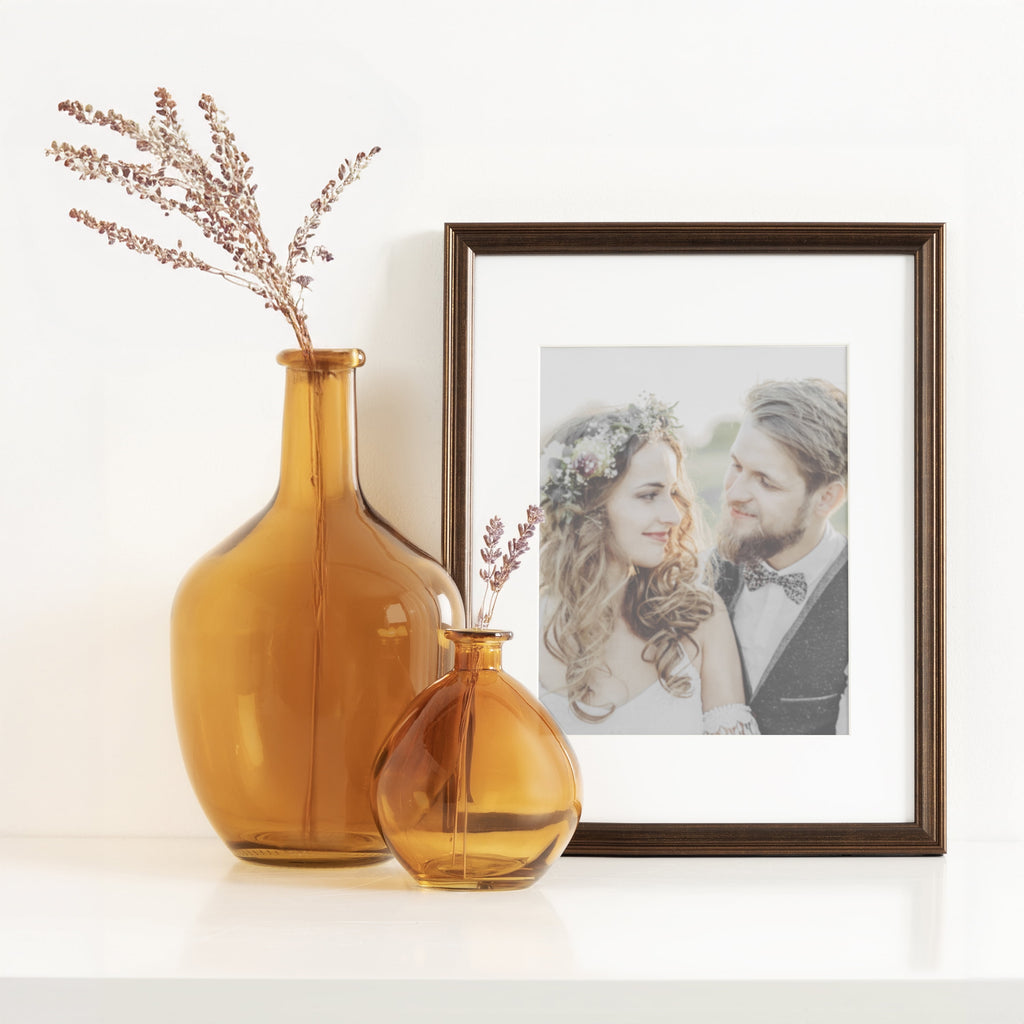 Stunning 12" High Amber Translucent Glass Indoor Tabletop Vase