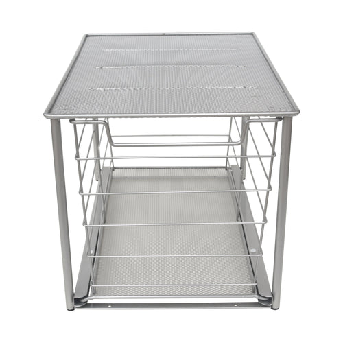 Premium Large Stackable Slide-Out Drawer Organizer - Satin Nickel Finish, 15" x 10" x 9.3"