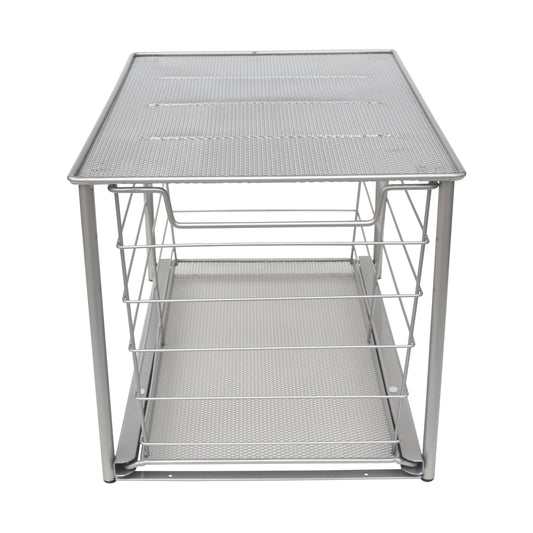 Premium Large Stackable Slide-Out Drawer Organizer - Satin Nickel Finish, 15" x 10" x 9.3"
