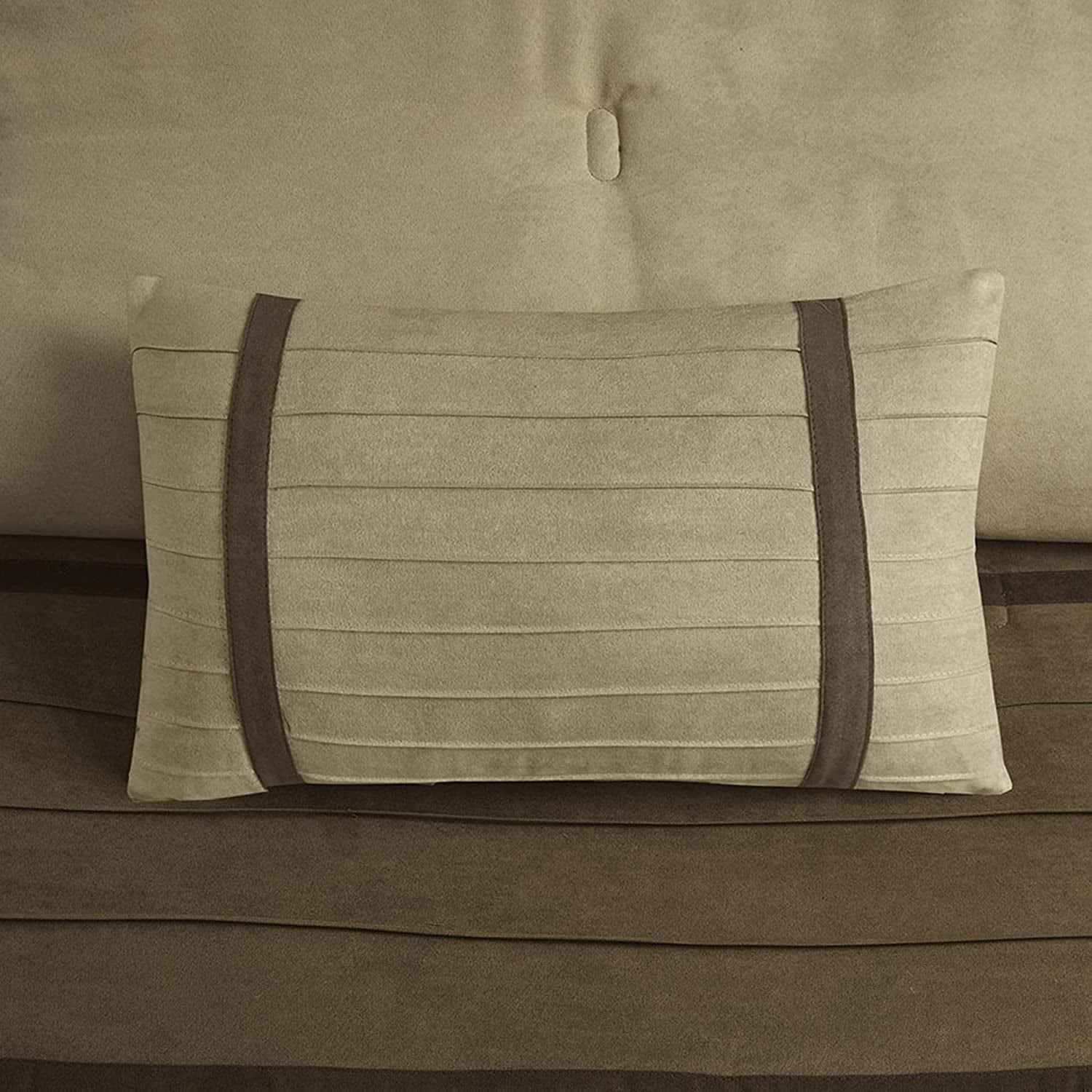 Palmer Luxury Faux Suede Comforter Set – 7 Piece Queen, Natural