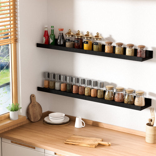 16Inch Floating Shelves for Wall, Wall Shelves for Decor Storage, Wall Mounted Wood Shelves for Bedroom, Living Room, Bathroom, Kitchen, Picture Ledge Shelves, 5 Pack, Black