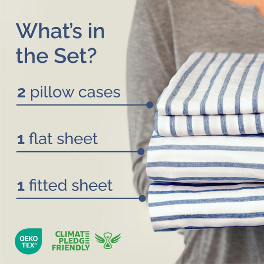 California King Size 4-Piece Sheet Set - Luxurious Breathable and Cooling Bed Sheets - Hotel Quality Bedding for All Ages - Deep Pocket Design & Wrinkle-Free - Oeko-Tex Certified - Blue Stripes 2