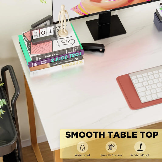 48 Inch Large Computer Desk Writing Desk Wood Top Metal Frame PC Laptop Table for Home Office Gaming Study, Gold