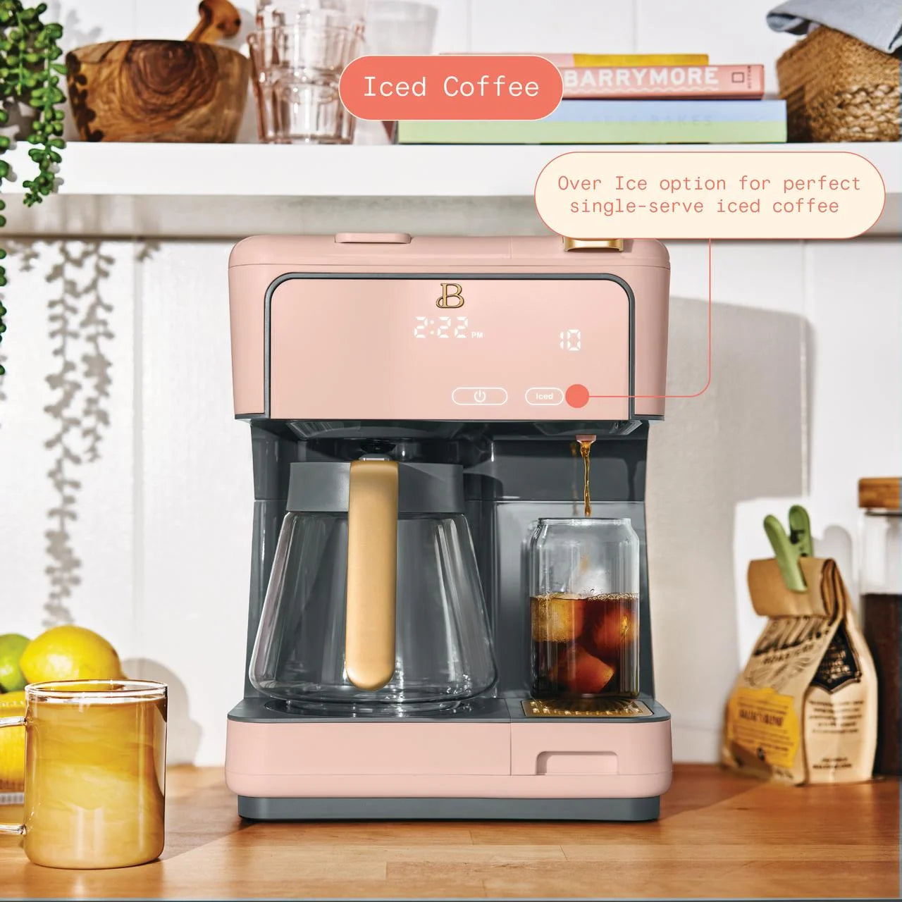 Multi-Brew 12-Cup Programmable Drip and Single-Serve Coffee Maker in Rose by Drew Barrymore