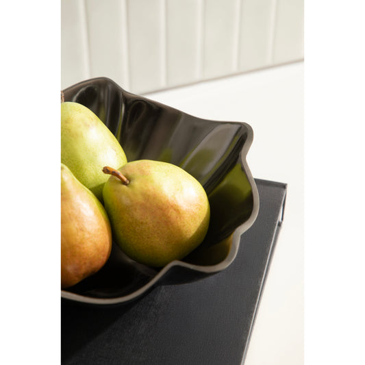 Flutte Scalloped Decorative Metal Serving Bowl, 10 X 10 X 3, Black Nickel, Modern Wavy Fruit Bowl for Kitchen Counter or Use as Tabletop Storage for an Entryway Table