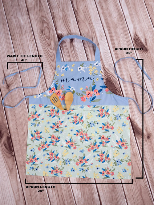 Floral Mint Cotton Chef Apron with Pockets - 28" x 32" Perfect for Cooking, Baking, and Gardening