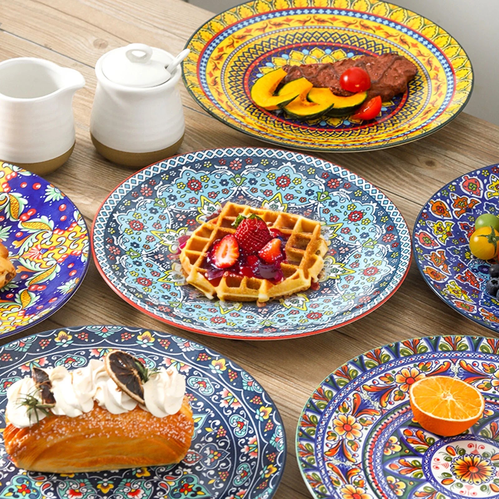 Set of 6 Ceramic Dinner Plates, 10.5 Inch , Safe for Microwave, Oven, and Dishwasher