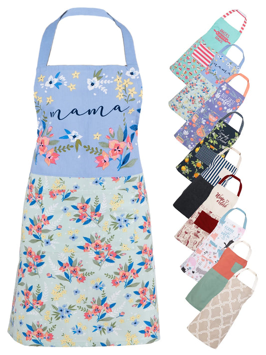 Floral Mint Cotton Chef Apron with Pockets - 28" x 32" Perfect for Cooking, Baking, and Gardening