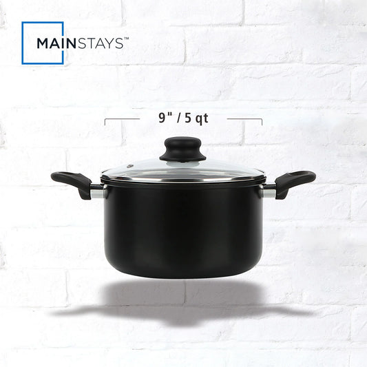 Aluminum Black Non-Stick 5QT Dutch Oven with Glass Lid - Dishwasher Safe and Easy to Clean