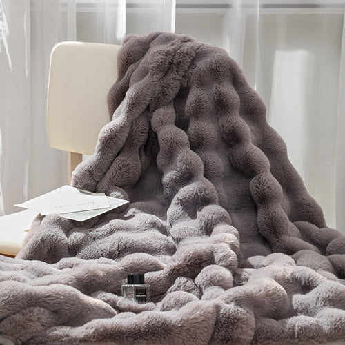 Contemporary Velvet and Flannel Blanket in Milk White