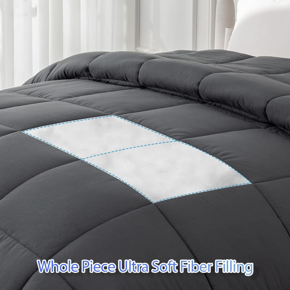 Twin Size All-Season Dark Grey Comforter Duvet Insert - Quilted Down Alternative Bedding with Corner Tabs - Soft and Fluffy, Machine Washable