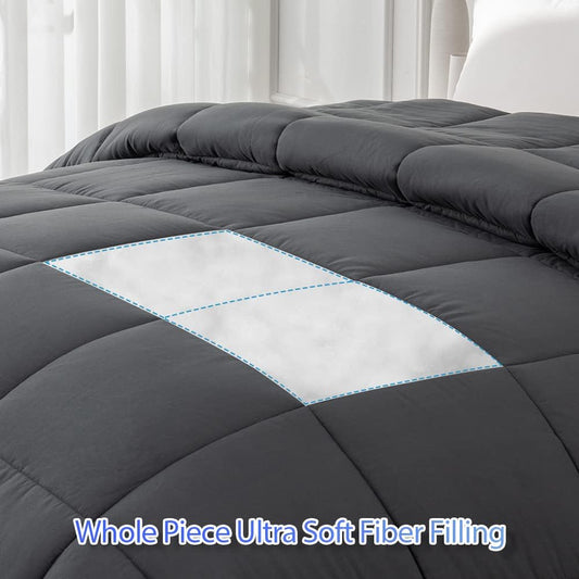Twin Size All-Season Dark Grey Comforter Duvet Insert - Quilted Down Alternative Bedding with Corner Tabs - Soft and Fluffy, Machine Washable