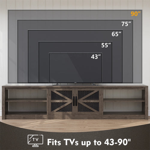 Farmhouse LED TV Stand for 65 70 75 80 85 90-Inch Tvs, Media Console Entertainment Center for Living Room, Bedroom, Grey Oak