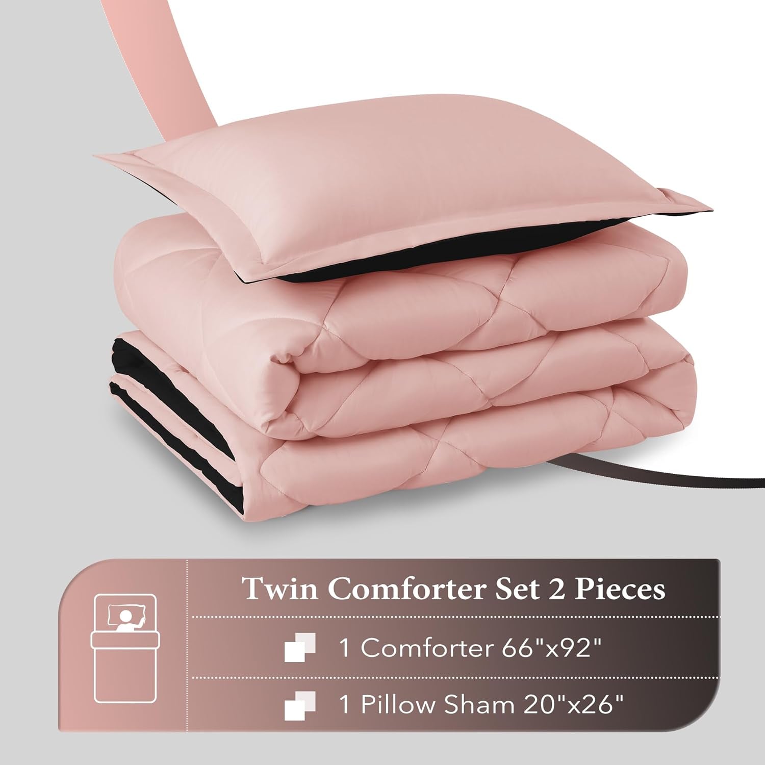 Twin Comforter Set in Pink and Black - Luxurious All-Season Bedding Collection - Includes Comforter (66" x 92") and Pillow Sham (20" x 26")