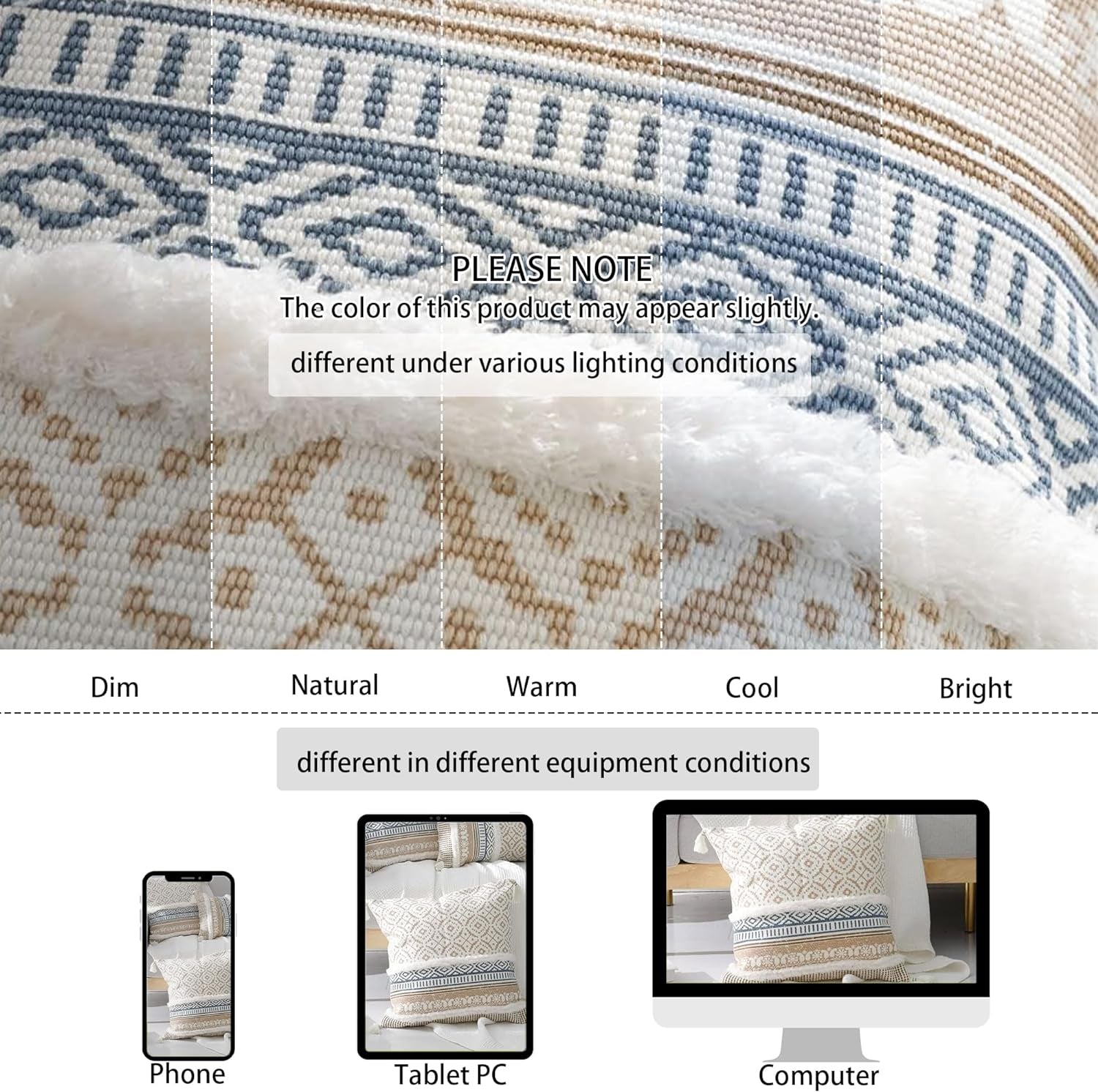 Bohemian Lumbar Decorative Pillow Cover for Couch and Sofa - Modern Moroccan Design with Tassels, Stylish Farmhouse Pillowcase for Bedroom, Living Room, Car, and Hotel, 12 x 20 Inches, Khaki