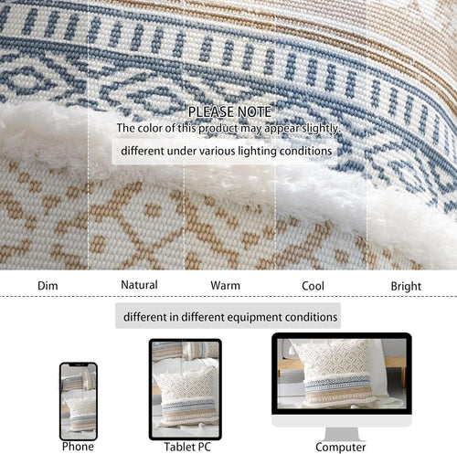 Bohemian Lumbar Decorative Pillow Cover for Couch and Sofa - Modern Moroccan Design with Tassels, Stylish Farmhouse Pillowcase for Bedroom, Living Room, Car, and Hotel, 12 x 20 Inches, Khaki
