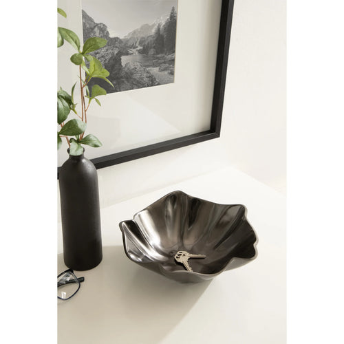 Flutte Scalloped Decorative Metal Serving Bowl, 10 X 10 X 3, Black Nickel, Modern Wavy Fruit Bowl for Kitchen Counter or Use as Tabletop Storage for an Entryway Table