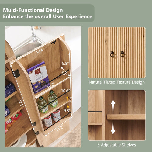 Gabinete De Almacenamiento De Despensa Arqueado Con 4 Puertas De Madera Acanaladas, Organizador De Cocina Moderno De 71" Con 6 Repisas De Puertas Y Repisas Ajustables, Armario Versátil Para Cocina Y Comedor