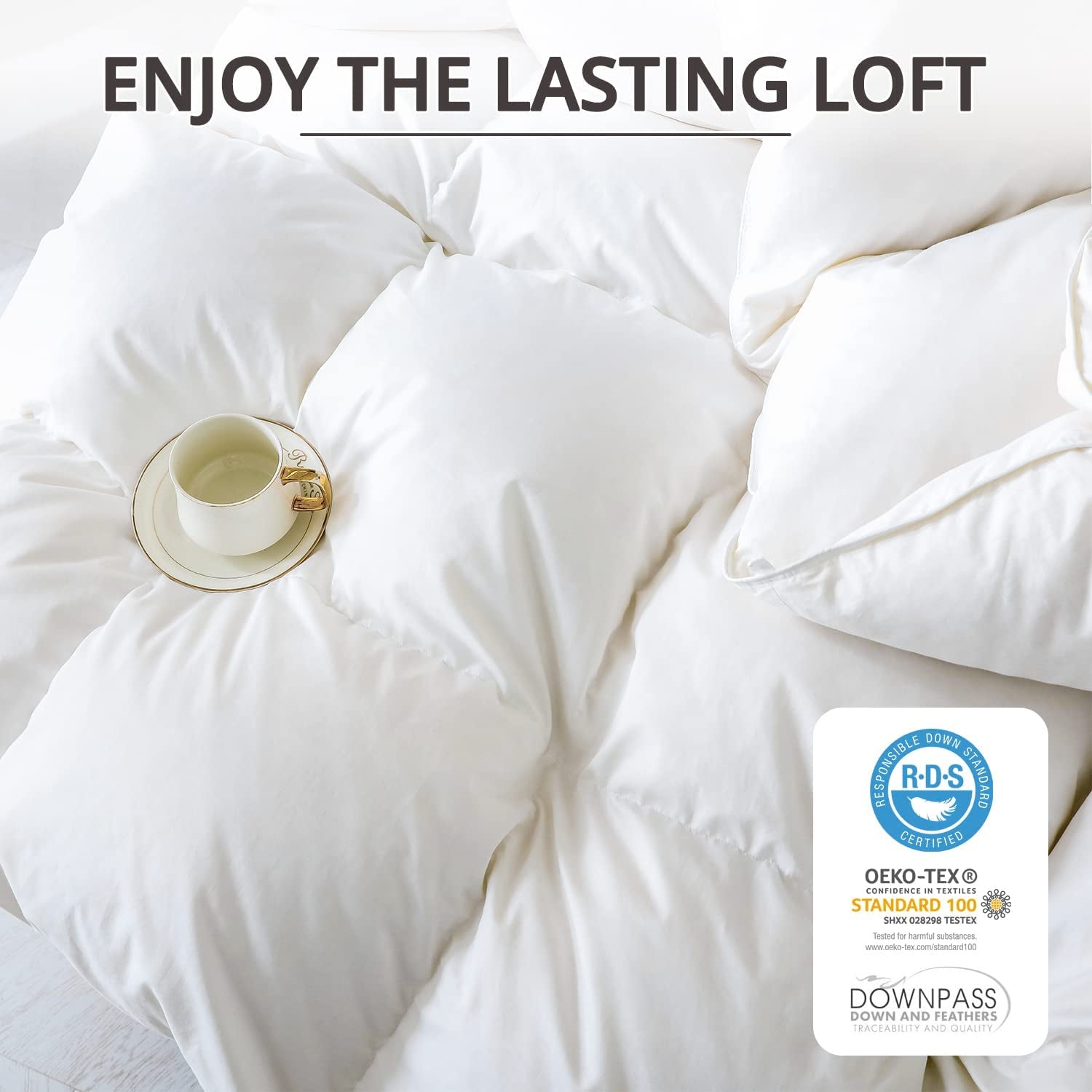 King Size All-Season Down Comforter - Medium Warmth Duvet Insert with Soft Noiseless Fabric, 8 Corner Tabs, and Machine Washable Design - White