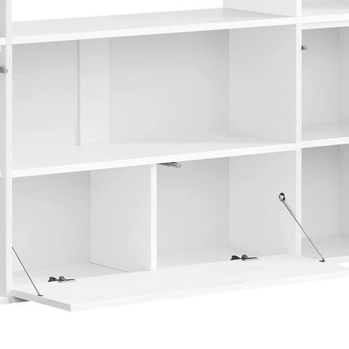 4-Tier U-Shaped Bookcase, Castle Bookshelf with Cabinet &LED Light, Cube Storage Organizer, White