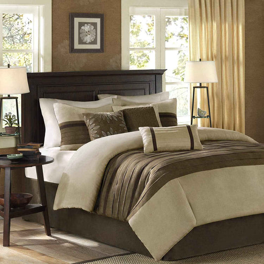 Palmer Luxury Faux Suede Comforter Set – 7 Piece Queen, Natural