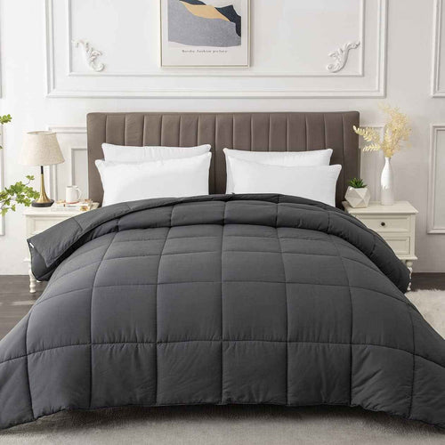 Twin Size All-Season Dark Grey Comforter Duvet Insert - Quilted Down Alternative Bedding with Corner Tabs - Soft and Fluffy, Machine Washable