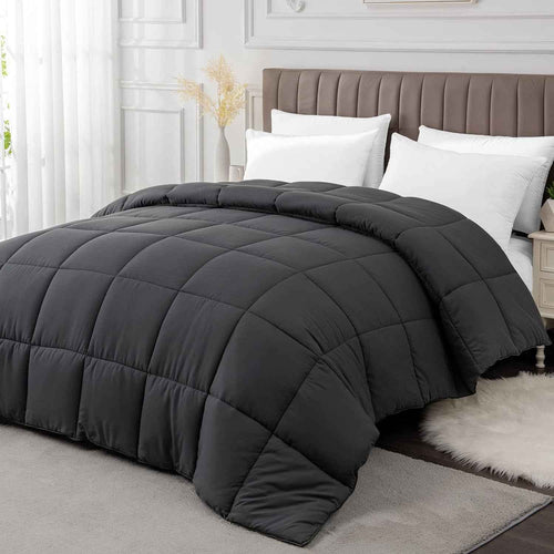Twin Size All-Season Dark Grey Comforter Duvet Insert - Quilted Down Alternative Bedding with Corner Tabs - Soft and Fluffy, Machine Washable