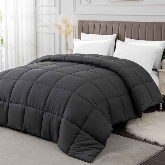 Twin Size All-Season Dark Grey Comforter Duvet Insert - Quilted Down Alternative Bedding with Corner Tabs - Soft and Fluffy, Machine Washable