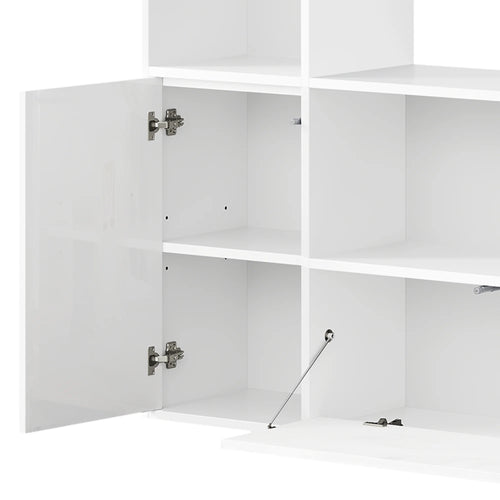 4-Tier U-Shaped Bookcase, Castle Bookshelf with Cabinet &LED Light, Cube Storage Organizer, White