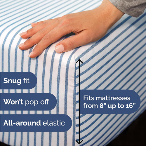 California King Size 4-Piece Sheet Set - Luxurious Breathable and Cooling Bed Sheets - Hotel Quality Bedding for All Ages - Deep Pocket Design & Wrinkle-Free - Oeko-Tex Certified - Blue Stripes 2